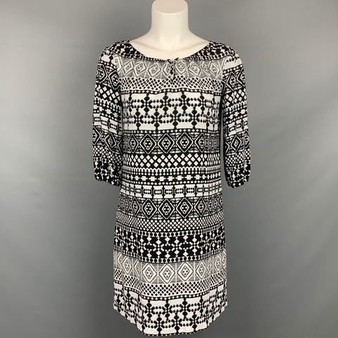 MOSSIMO Taille XS Robe trapèze en rayonne imprimée noire et blanche