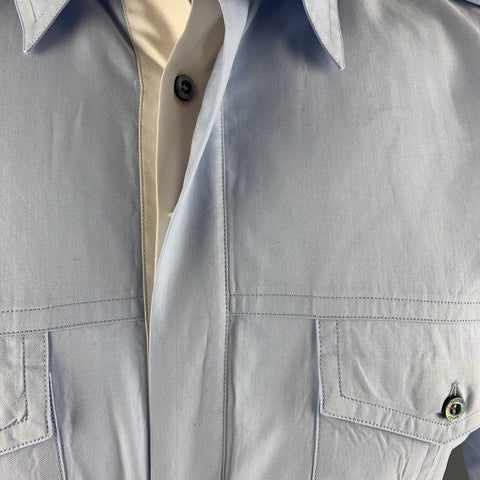 GUCCI Size S Light Blue Solid Cotton Patch Pockets Long Sleeve Shirt
