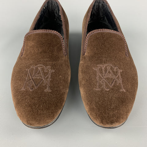 SHIPTON Size 8 Brown Embroidery Velvet Slippers Loafers