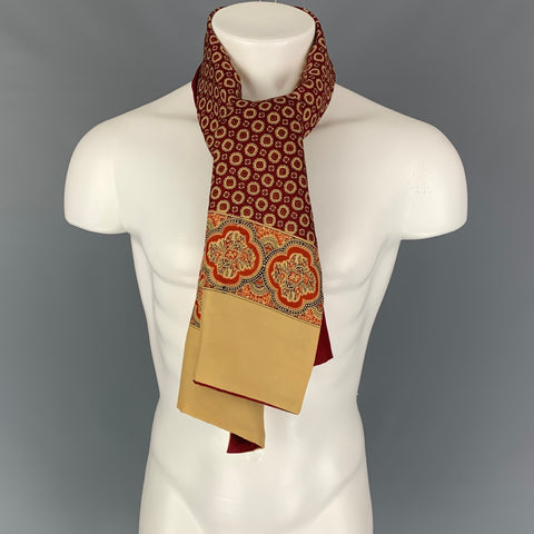 PAUL STUART Burgundy Gold Print Silk Twill Scarf