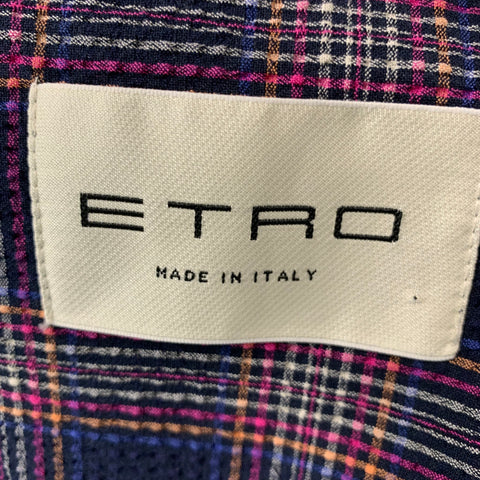 ETRO Size 40 Navy Multi-Color Plaid Cotton Elastane Sport Coat