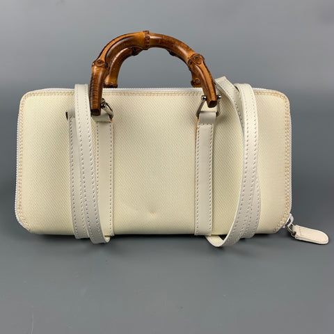 Vintage GUCCI Cream & Brown Nylon Leather Bamboo Handle Handbag