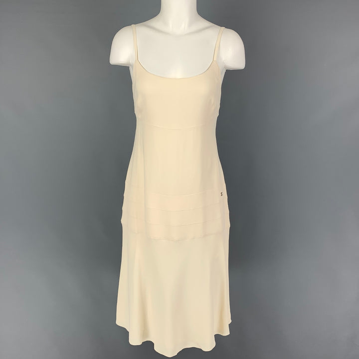 CHANEL Size 10 Cream Acetate Viscose Spaghetti Straps Dress