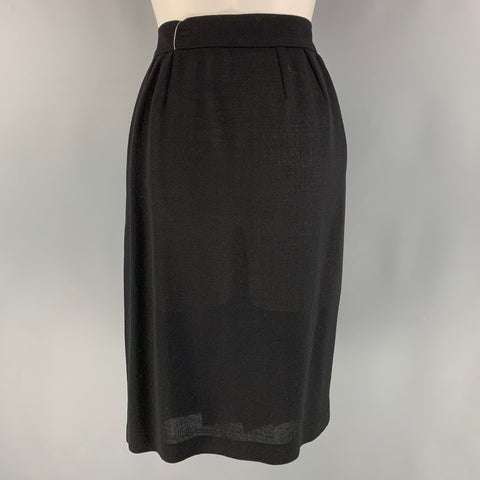 YVES SAINT LAURENT Rive Gauche Size 6 Black Wool Pleated Wrap Below Knee Skirt