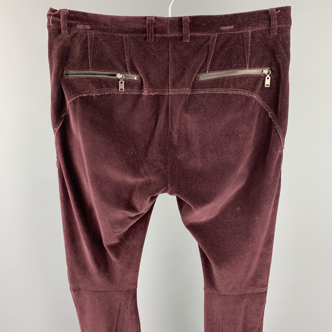 LANVIN Taille 32 Pantalon décontracté zippé en velours de coton uni bordeaux