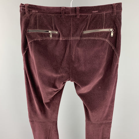 LANVIN Size 32 Burgundy Solid Cotton Velvet Zip Up Casual Pants