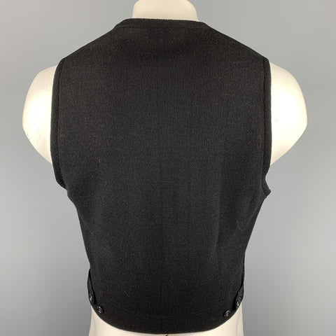 VINTAGE Size 44 Black Paisley Polyester V-Neck Vest (Indoor)