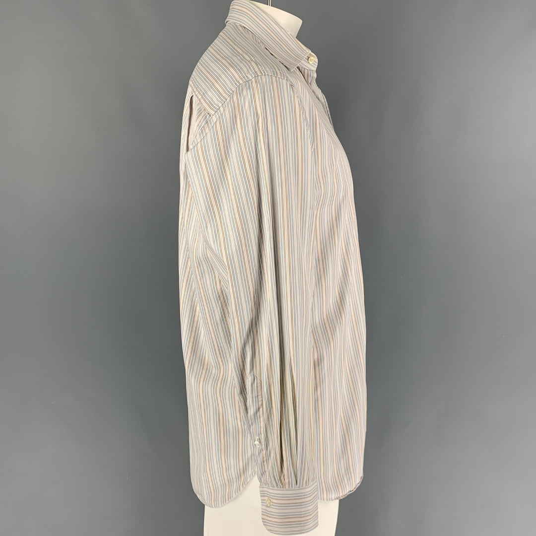 ERMENEGILDO ZEGNA Taille L Chemise à manches longues boutonnée en coton à rayures bleues et blanches