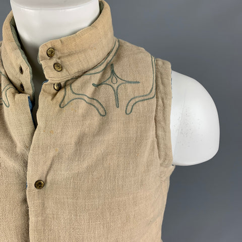 VISVIM Size S Blue Orange Color Block Cotton Linen Reversible Vest