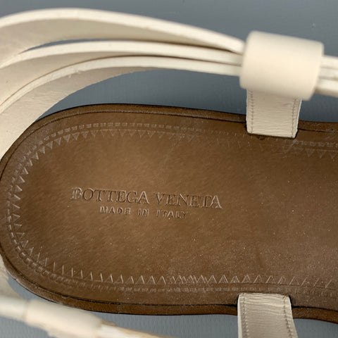 BOTTEGA VENETA Size 8 White & Taupe Leather Sandals