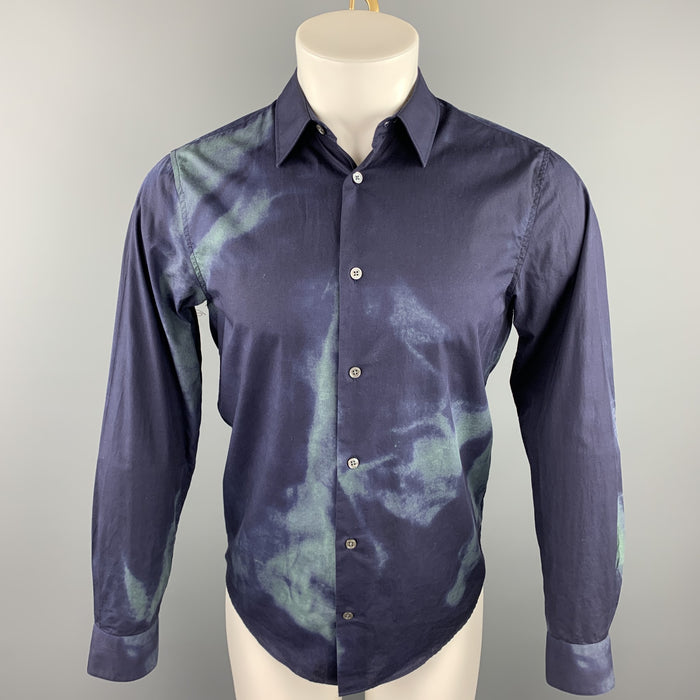 ACNE STUDIOS Size XS Navy & Green Dyed Cotton Button Up Long Sleeve Shirt