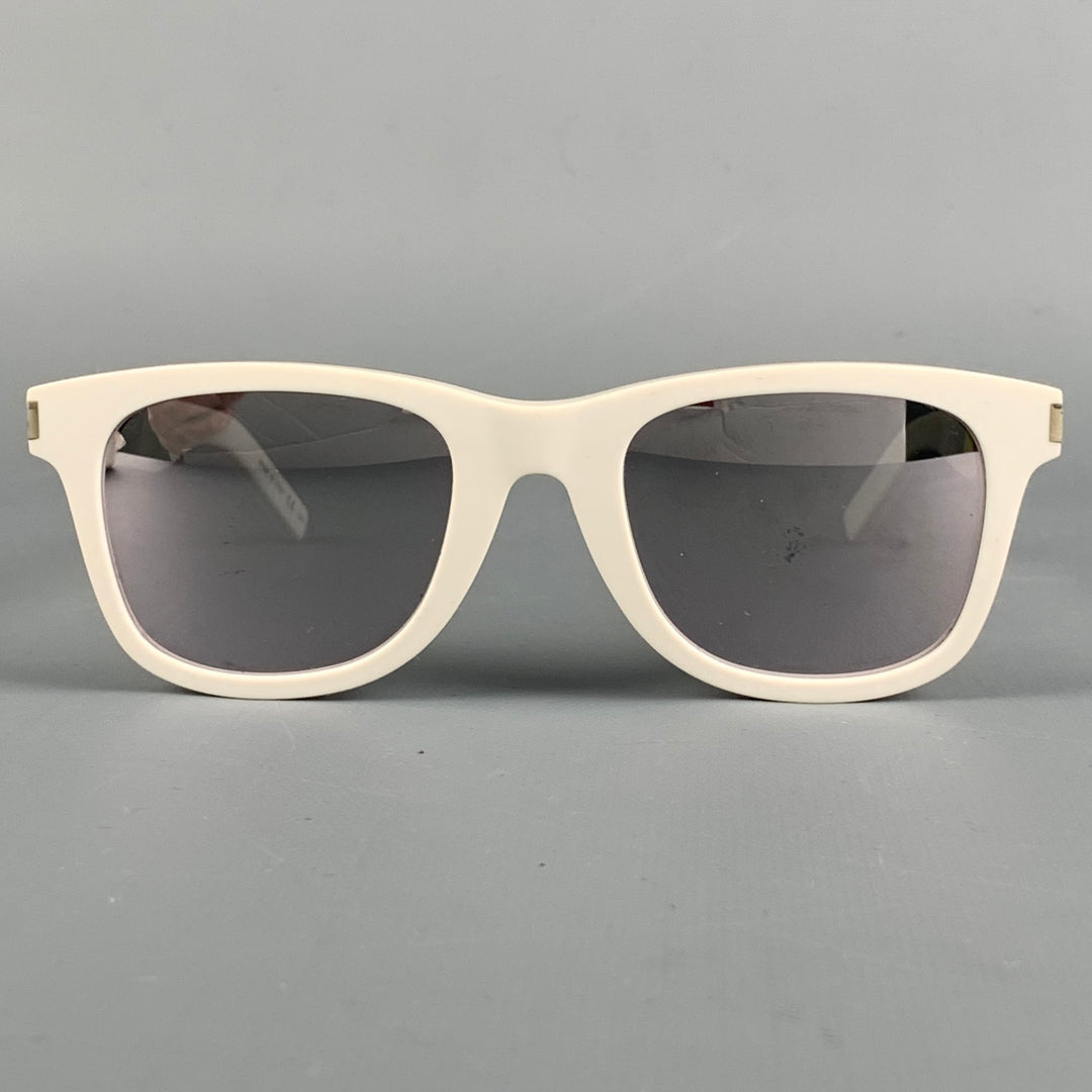 SAINT LAURENT White Acetate Mirrored Sunglasses