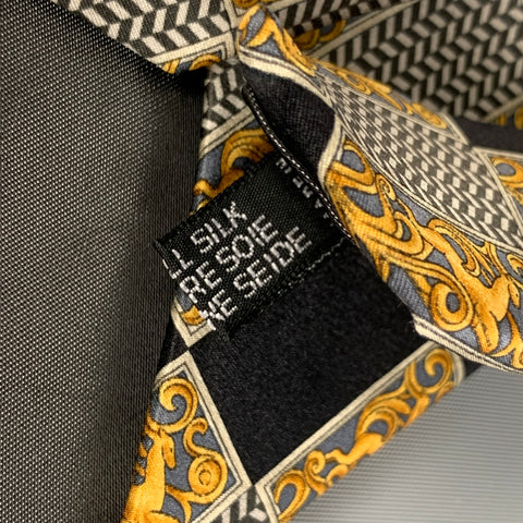 LANVIN Black Gold Print Silk Neck Tie