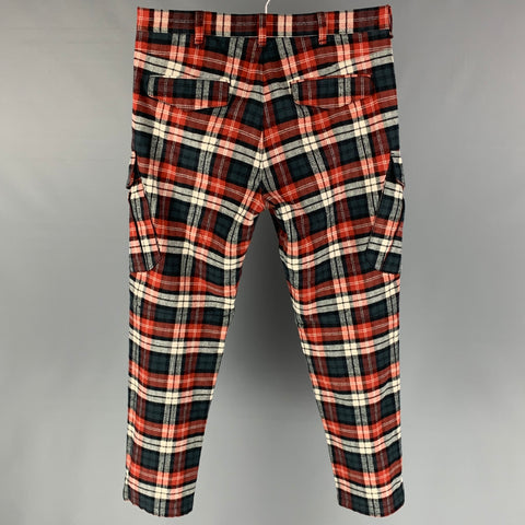 RAG & BONE Size 34 Red & Black Plaid Cotton Zip Fly Casual Pants