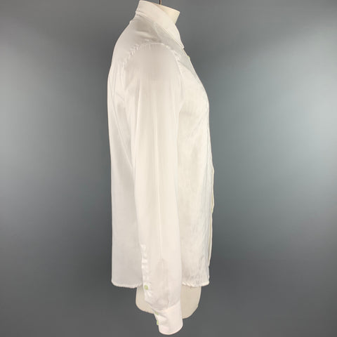 JUST CAVALLI Taille L Blanc sur Blanc Imprimé Animal Boutonné Chemise à Manches Longues