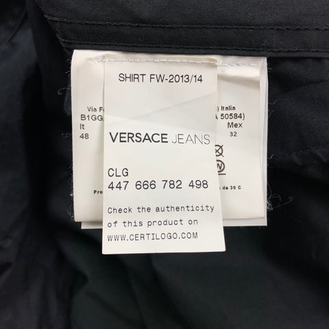 VERSACE JEANS Size S Black Beaded Cotton Hidden Placket Long Sleeve Shirt