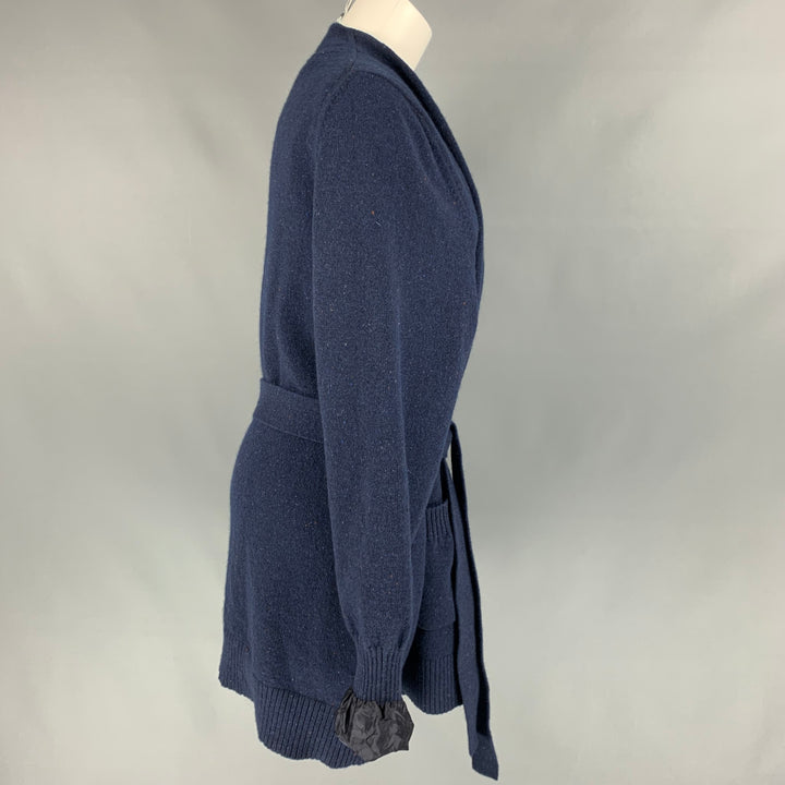 MAISON MARGIELA Size XS Navy Knitted Wool Belted Oversized Coat