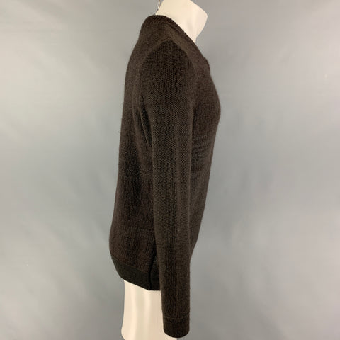 STEPHAN SCHNEIDER Size L Brown Grey Textured Wool Blend V-Neck Sweater