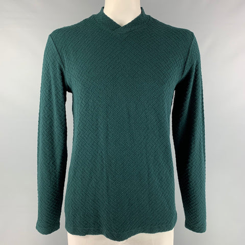 ARMANI COLLEZIONI Taille 3XL Pull à col en V en mélange de viscose texturé vert forêt