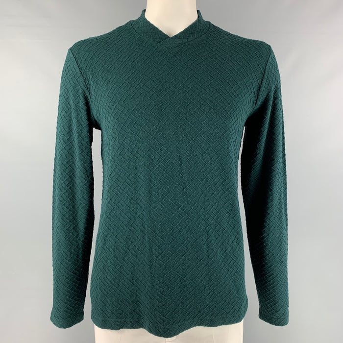 ARMANI COLLEZIONI Size 3XL Forest Green Textured Viscose Blend V-Neck Pullover