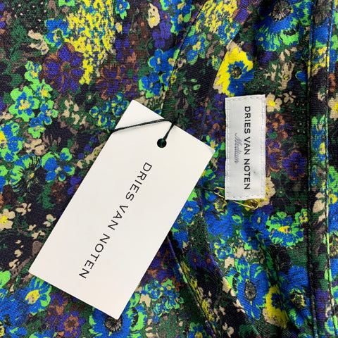 DRIES VAN NOTEN S/S 20 Size M Green & Blue Floral Cotton Crew-Neck T-shirt