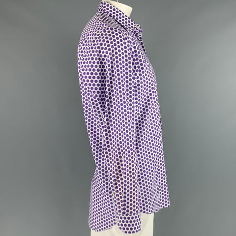 ETRO Size L Purple White Polka Dot Cotton Button Up Long Sleeve Shirt