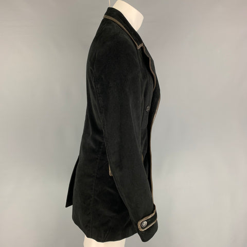 JUST CAVALLI Size 40 Black Brown Viscose Cotton Double Breasted Coat