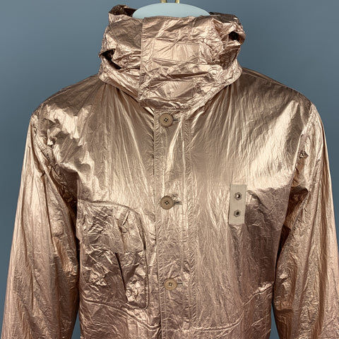 HELMUT LANG Chaqueta con cordones y capucha Tyvek arrugada de cobre metálico talla M