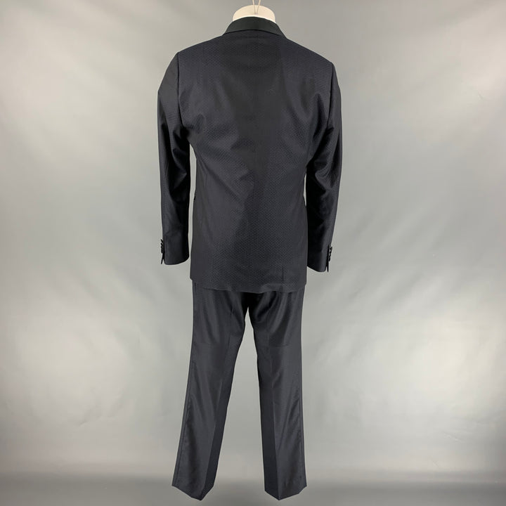 ETRO Size 40 Navy Rhombus Wool / Silk Shawl Collar Suit