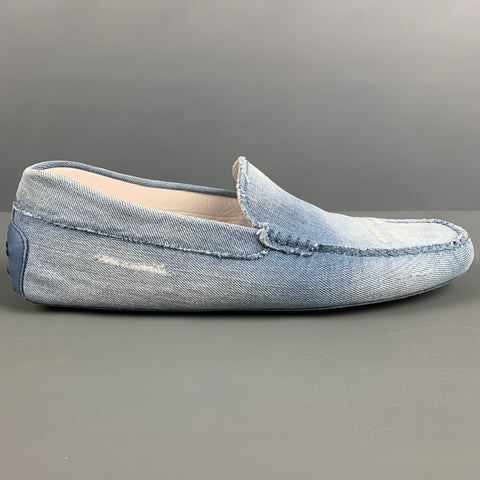 TOD'S Talla 9.5 Mocasines tipo driver de mezclilla desgastados en azul