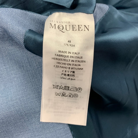 ALEXANDER MCQUEEN Size 38 Blue Mohair Silk Peak Lapel Suit