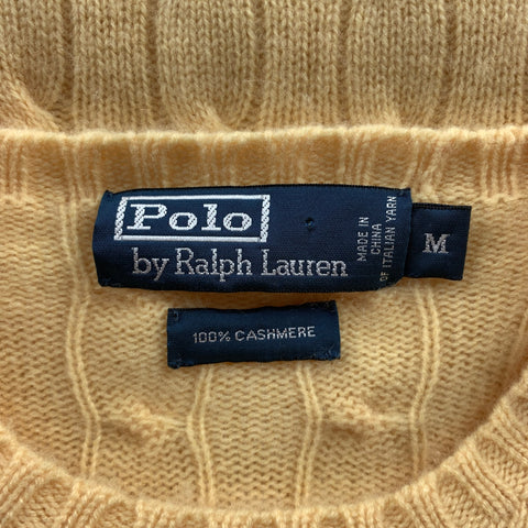 RALPH LAUREN Size M Yellow Cable Knit Cashmere Crew-Neck Sweater