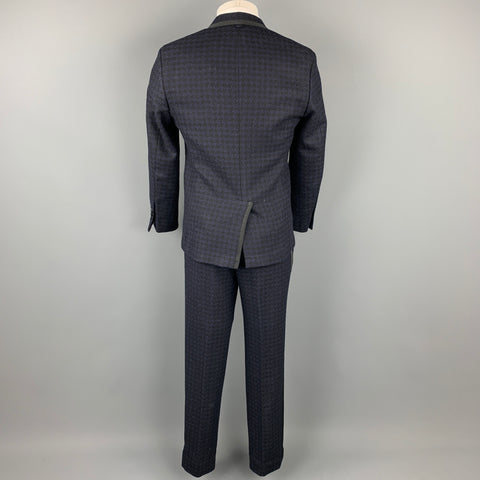 BLACK FLEECE Size 38 Black & Navy Houndstooth Wool Tuxedo Suit