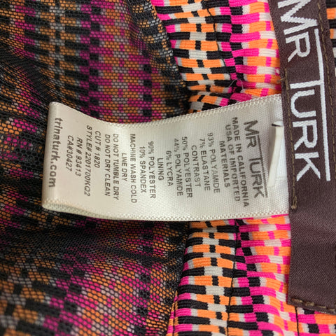 MR TURK Size 32 Pink Orange Print Polyester Swim Trunks
