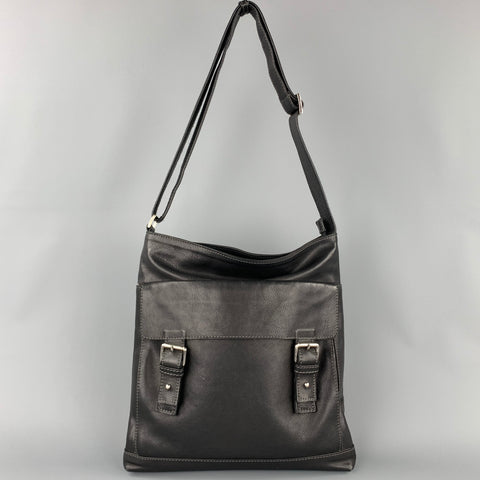 LOPEZ MORENO Black Contrast Stitch Leather Shoulder Bag