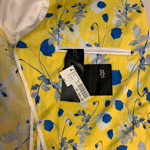 R13 Size S Floral Yellow & Blue Cotton Notch Lapel Sport Coat