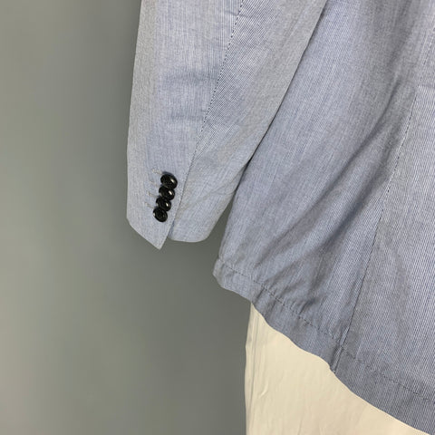 DRIES VAN NOTEN Size 46 Blue Pinstripe Cotton Double Breasted Sport Coat