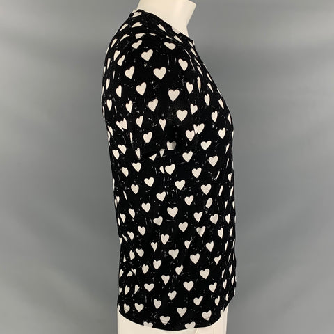 BURBERRY PRORSUM Pre-Fall 2013 Size L Black & White Heart Graphic Cotton T-shirt