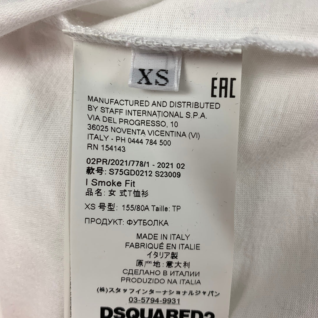 DSQUARED2 Talla XS Camiseta blanca con cuello redondo y apliques de algodón