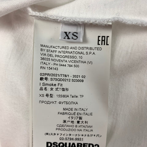 DSQUARED2 Talla XS Camiseta blanca con cuello redondo y apliques de algodón