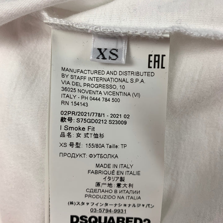 DSQUARED2 Talla XS Camiseta blanca con cuello redondo y apliques de algodón
