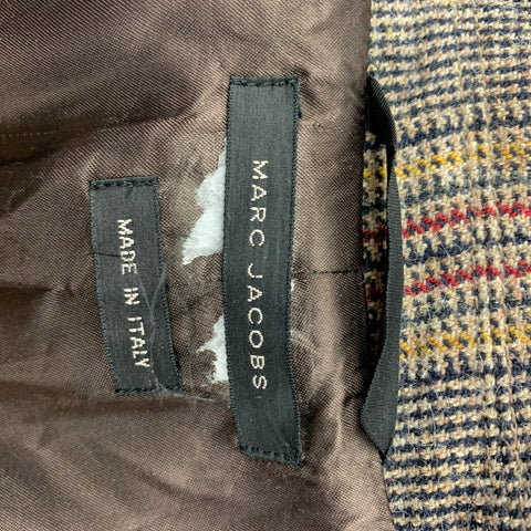 MARC JACOBS Size 38 Tan Plaid Wool Buttoned Coat
