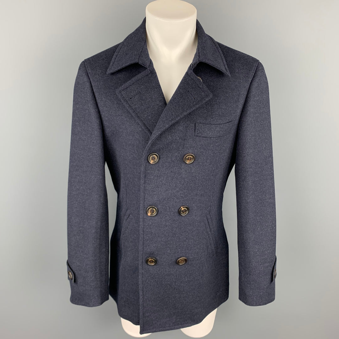 BRUNELLO CUCINELLI Size 40 Navy Cashmere Double Breasted Peacoat