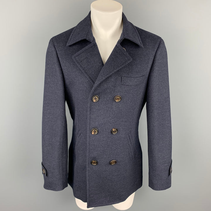 BRUNELLO CUCINELLI Size 40 Navy Cashmere Double Breasted Peacoat