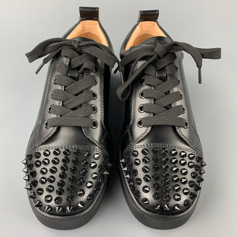 CHRISTIAN LOUBOUTIN Louis Junior Spikes Size 9 Black Leather Lace Up Sneakers