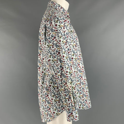 PAUL SMITH Size M White Multi-Color Floral Cotton Long Sleeve Shirt