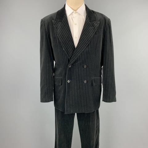 GASPAR SALDANHA Size 44 Regular Black Stripe Velvet Peak Lapel Suit