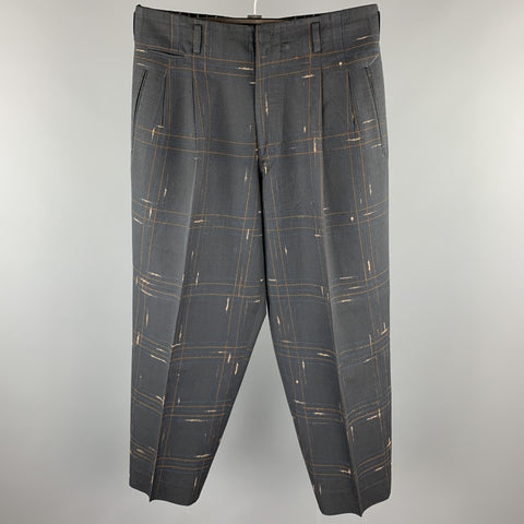 Vintage MATSUDA Size L Charcoal Window Pane Wool Pleated Dress Pants