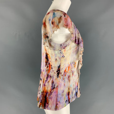 NINA RICCI Size 8 Pink Multicolour Cotton &  Elastane Tie Dye Blouse