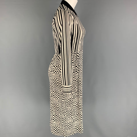 MARC JACOBS Taille 2 Robe mi-mollet à manches longues en soie blanche noire